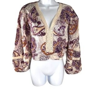 Band of the Free Paisley V-Neck Blouse - Purple and Cream Size Medium
